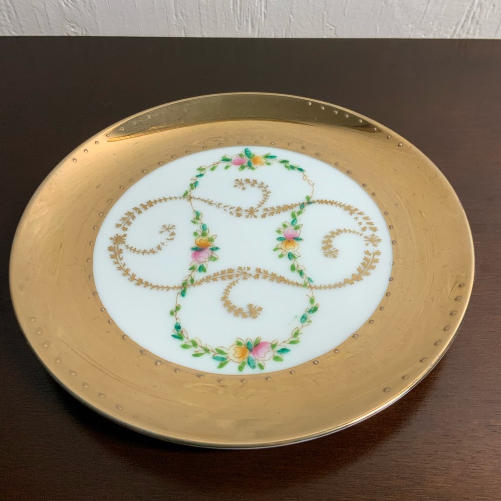 Vintage Arnart Imports Floral Swirl Dessert Plate Gold Crossed Arrows Stamp 6.5”